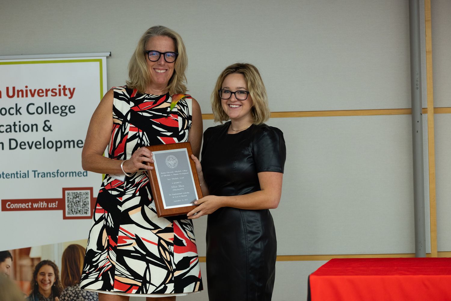 Alice Shea accepting her 2023 alumni award