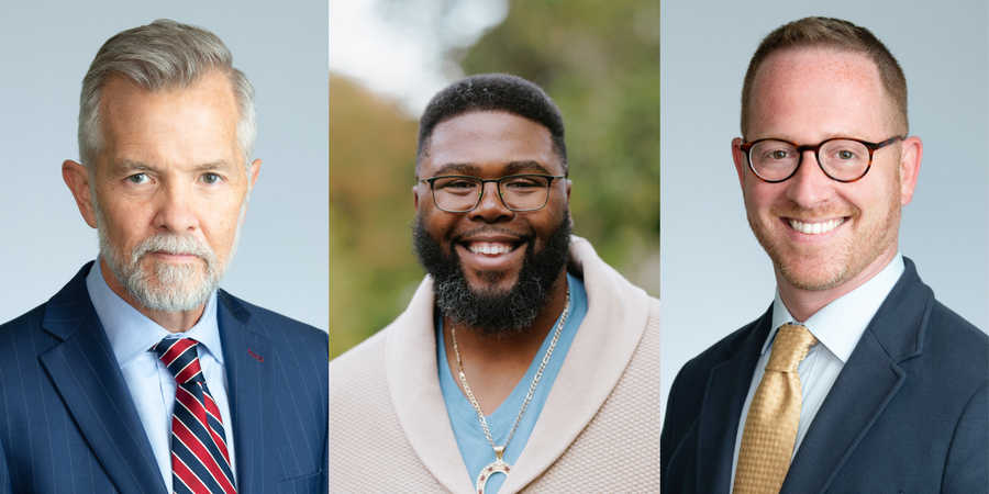 Shows headshots of three faculty members